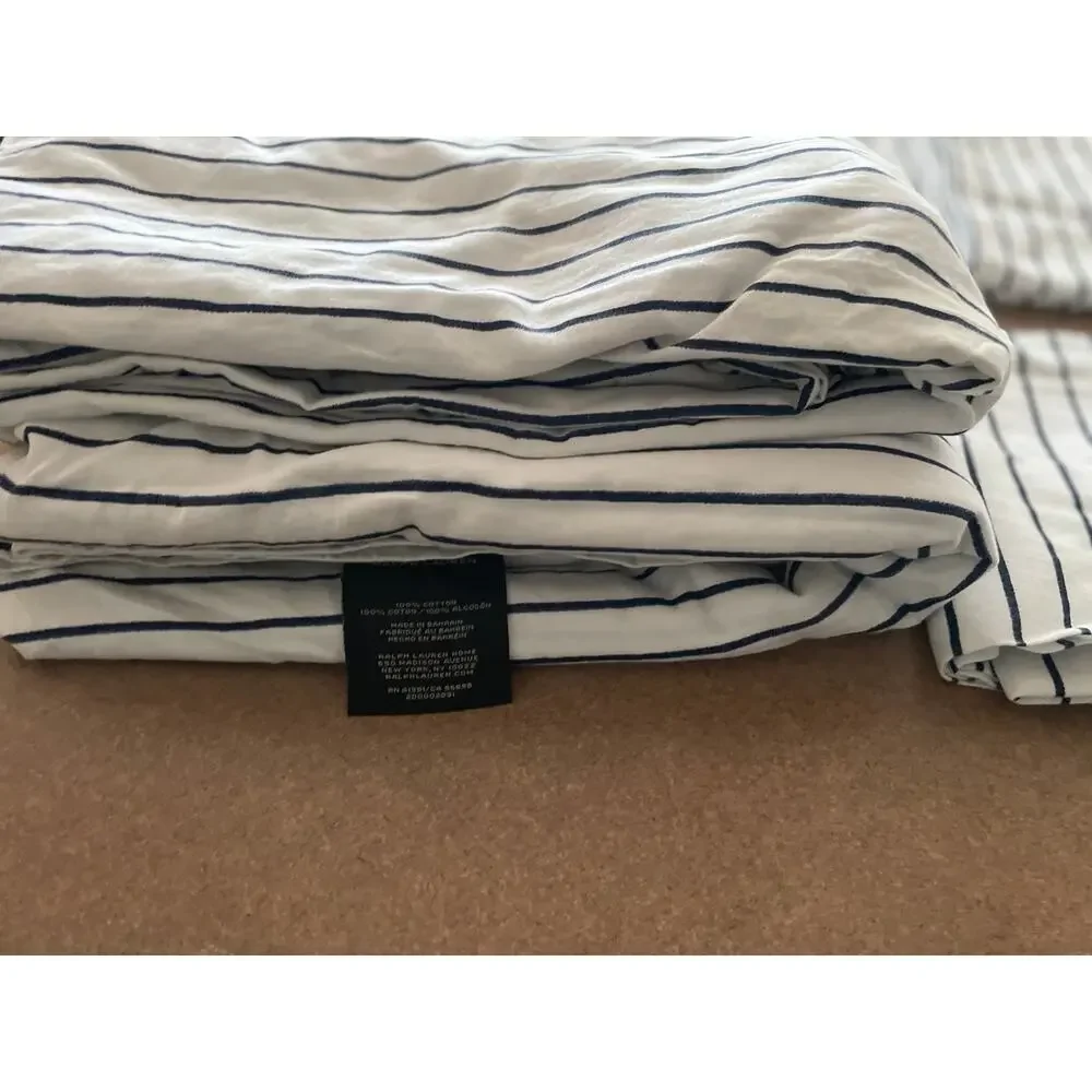 Lauren Ralph Lauren Spencer King Sheet Set Navy/White Stripe 4Pc 100% Cotton NEW